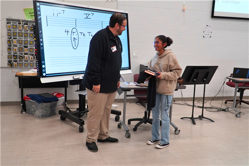 khs student surprised in band class